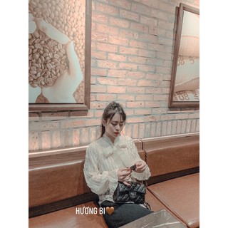 áo tơ ren nơ cổ