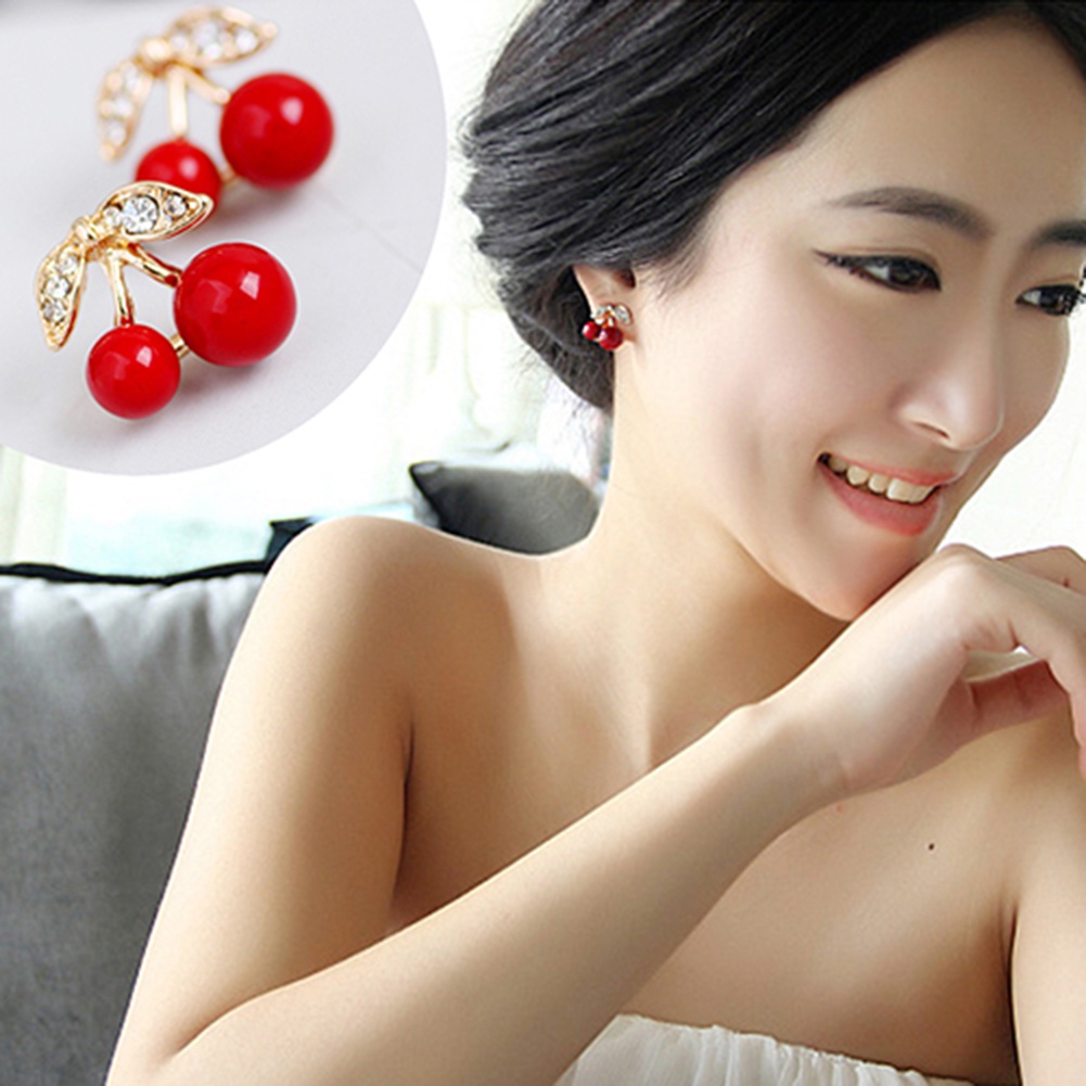 Khuyên tai hình quả cherry đính đá thời trang cho nữ