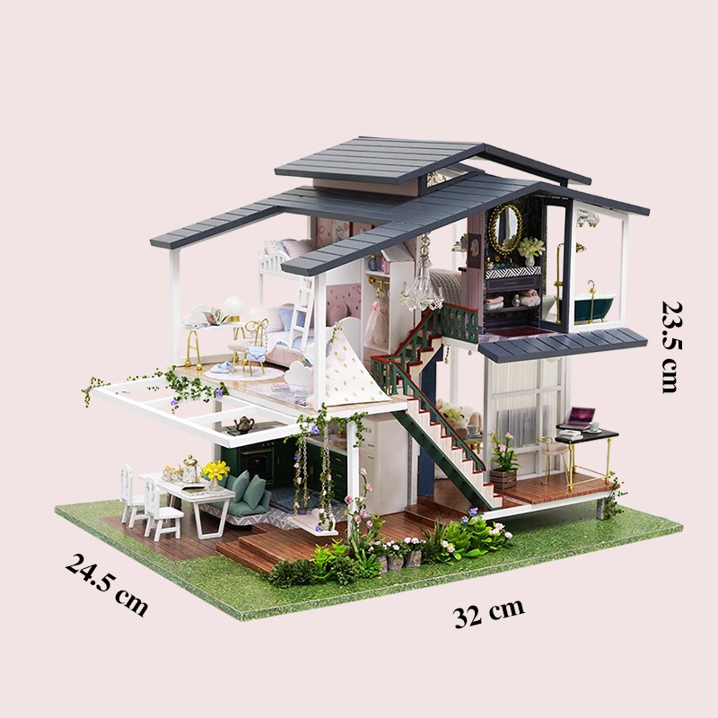 Nhà búp bê DIY tự làm bằng gỗ - Tặng Cót nhạc và 3 Bình Keo Dán   Monet Garden A081