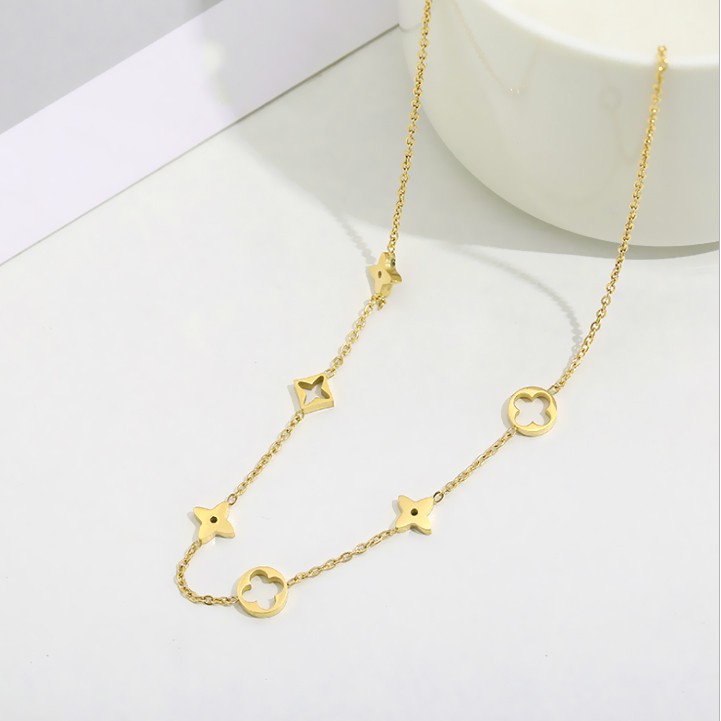 Dây chuyền nữ titan cao cấp chuỗi hoa 4 cánh siêu đẹp, bền màu, hợp thời trang, dễ phối đồ