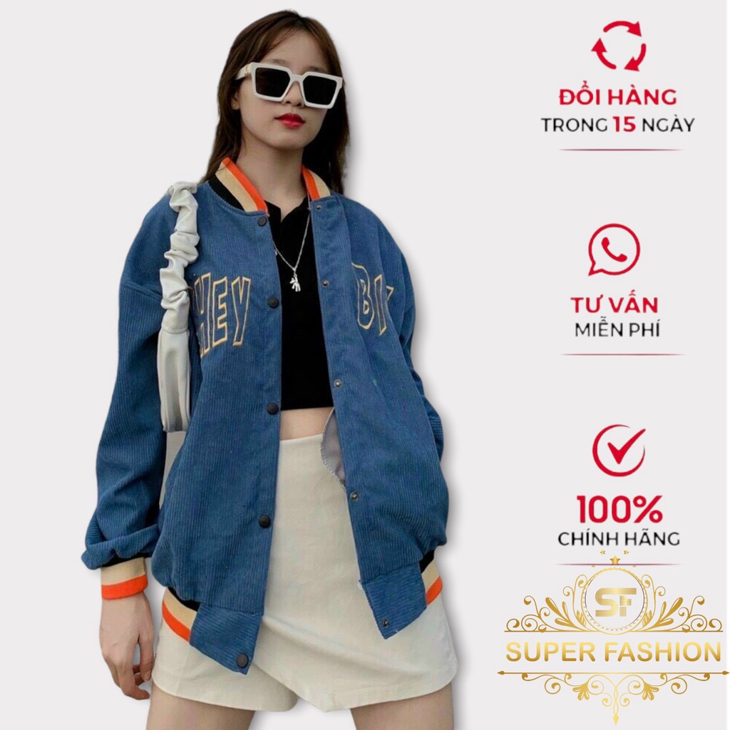 Áo Khoác Nữ Kiểu Bomber Chất Nhung Tăm Cá Tính Chống Nắng Tốt Super Fashion