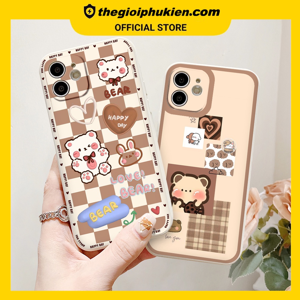 Ốp iphone - Ốp lưng iphone cạnh vuông Love bear dành cho ip 6 đến 14promax - ng234