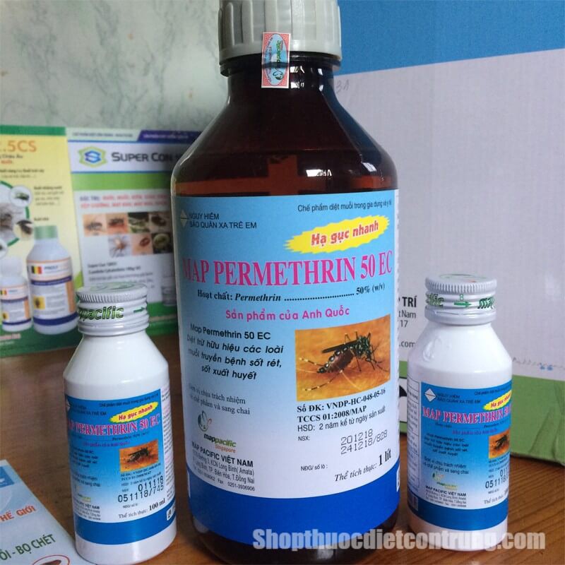 Thuốc diệt côn trùng Permethrin 50EC (1000ml) - Diệt muỗi, gián, kiến, ruồi, bọ chét. Nhập khẩu Anh Quốc, chai lớn 1 Lít