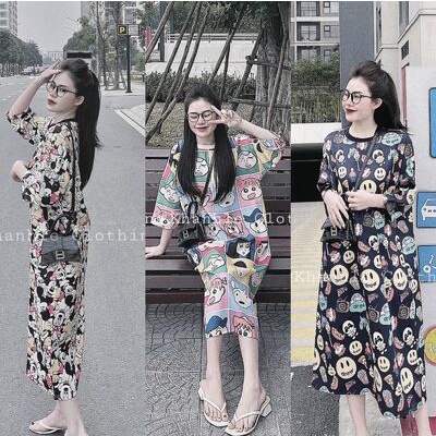 váy xuông dáng dài hình cute trẻ trung, đầm suông dài, váy đầm xuông