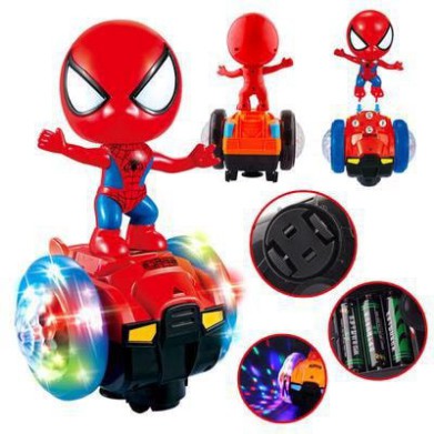 Đồ Chơi Người Nhện Trượt Xe Xoay 360 Độ, Có Nhạc, Có Đèn