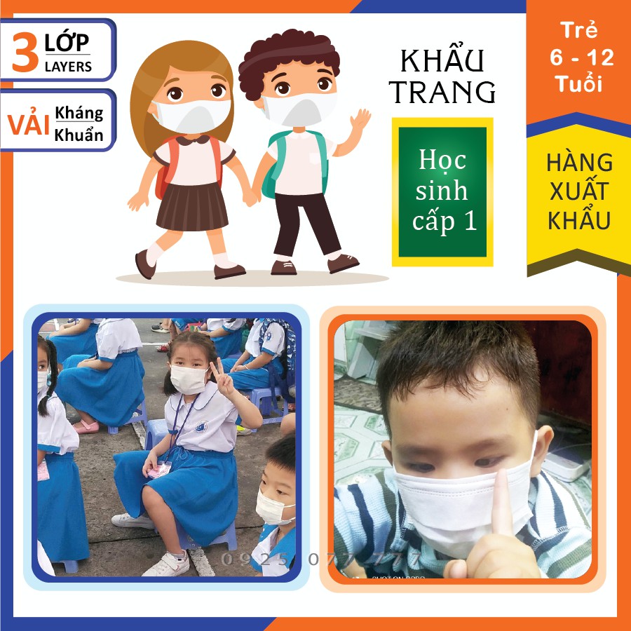 [Trẻ tiểu học] Khẩu trang đi học cho bé từ 6 - 12 tuổi, 1 hộp 50 cái khẩu trang y tế 3 lớp giấy kháng khuẩn HD mask Kids