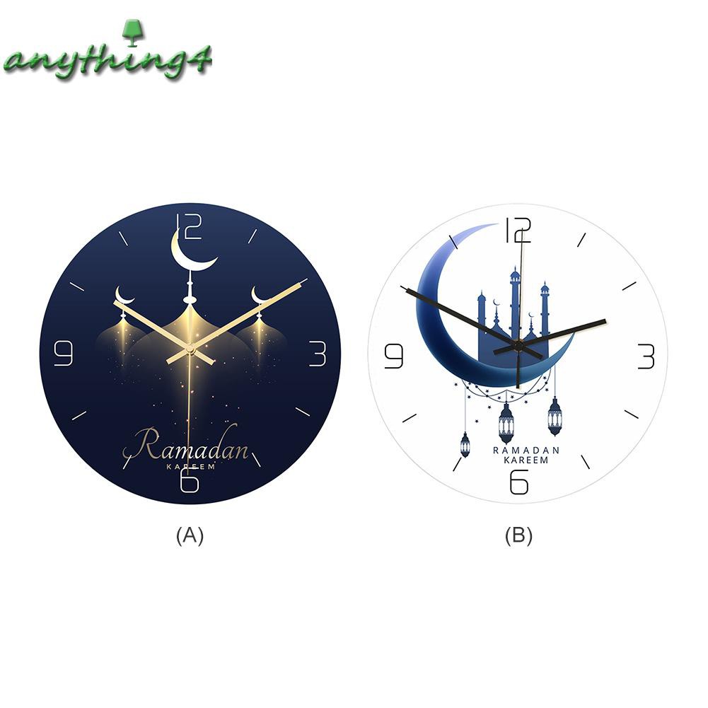 COD√ANY❀Muslim Moon Mosque Pattern Clock Frameless Round Wall Clock Ramadan Decor