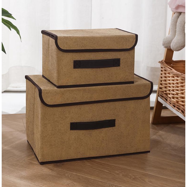 Combo 2 hộp túi vải đựng đồ thùng đựng quần áo đồ lót đồ chơi đa năng bằng vải cứng, có nắp đậy không cần tủ tiện dụng