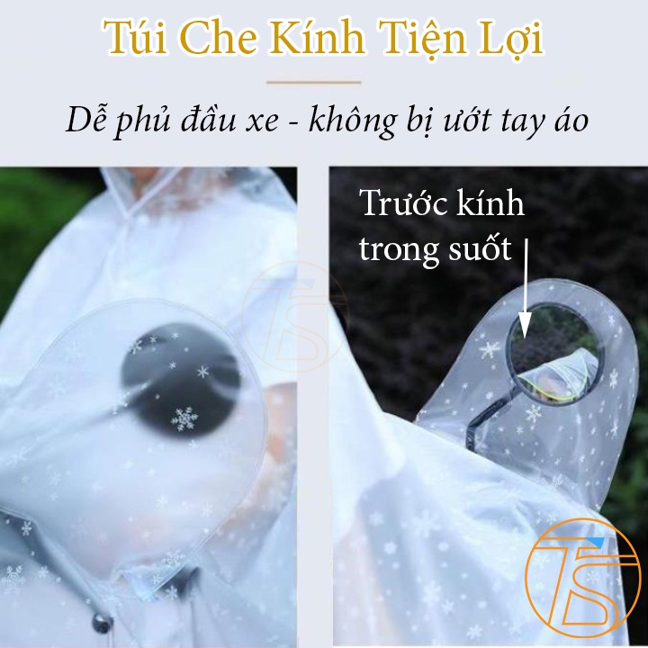 Áo Mưa Cánh Tròn 1 Đầu Có Nón Và Khẩu Trang Che Kính Chiếu Hậu Và Đèn Tiện Lợi Che Mưa