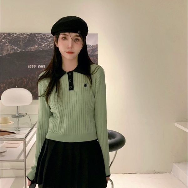 QADCOL Áo Len Tay Dài Cổ polo Thời Trang Cho Nữ