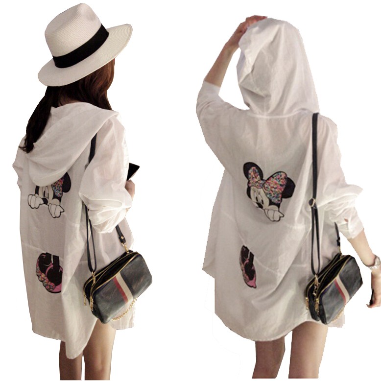 ❦xiaomonv2021❦ Áo sơ mi khoác phối nón hoạ tiết hình chuột Mickey cho nữ mùa hè