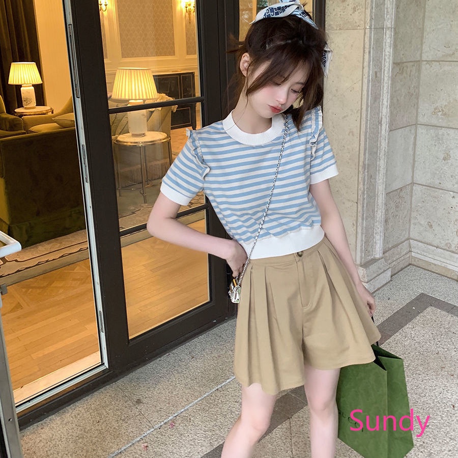 Áo Thun Ngắn Tay Kẻ Sọc Thời Trang Mùa Hè Pháp Cho Nữ