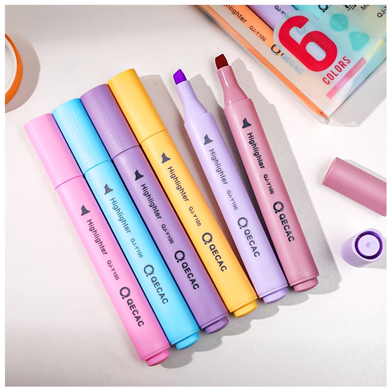 Set 6 bút nhớ highlight đánh dấu dòng QECAC tông màu macaron BAG U QECAC375