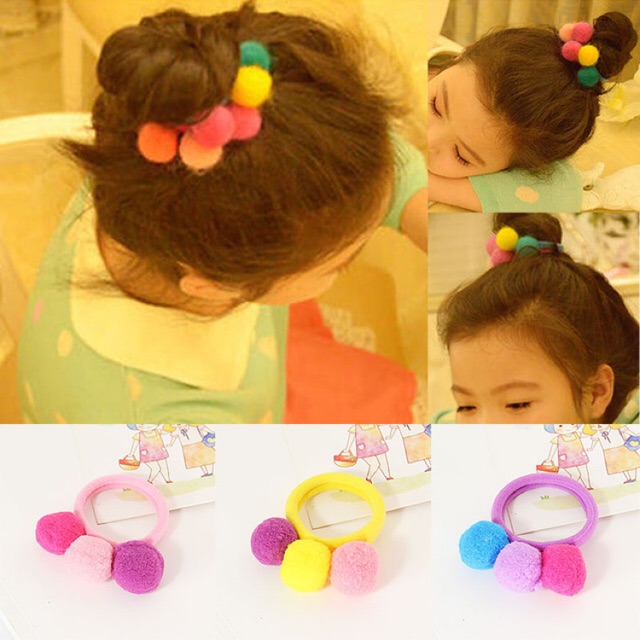 B22 Dây buộc tóc pom pom siêu yêu cho bé