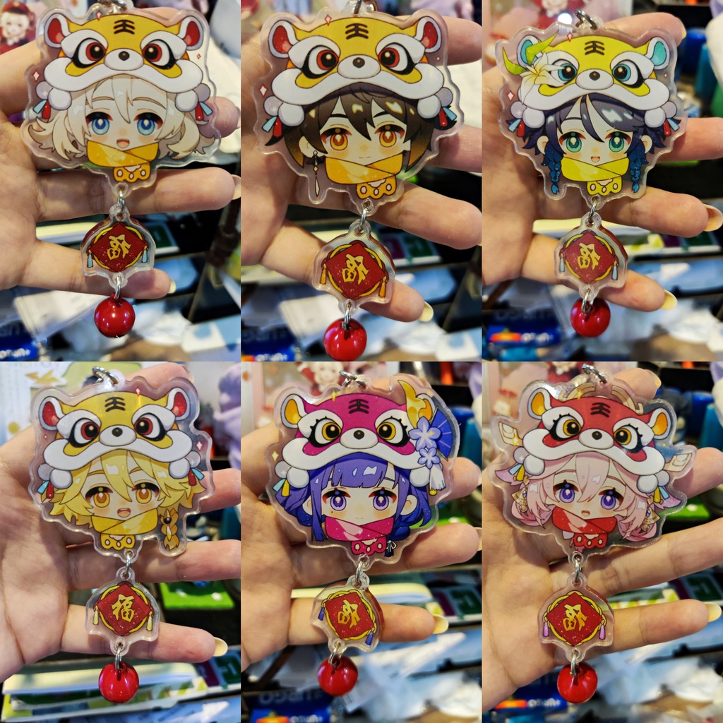 Genshin Impact Móc khóa chibi kỳ lân kèm chuông Zhongli Venti Ei Yae Albedo Klee Childe Aether Lumin
