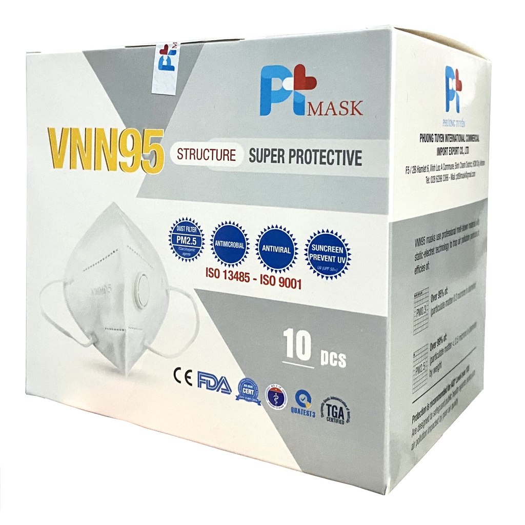 Khẩu trang có van thở VN.N95 PT Mask 5 lớp kháng khuẩn hộp 10 cái