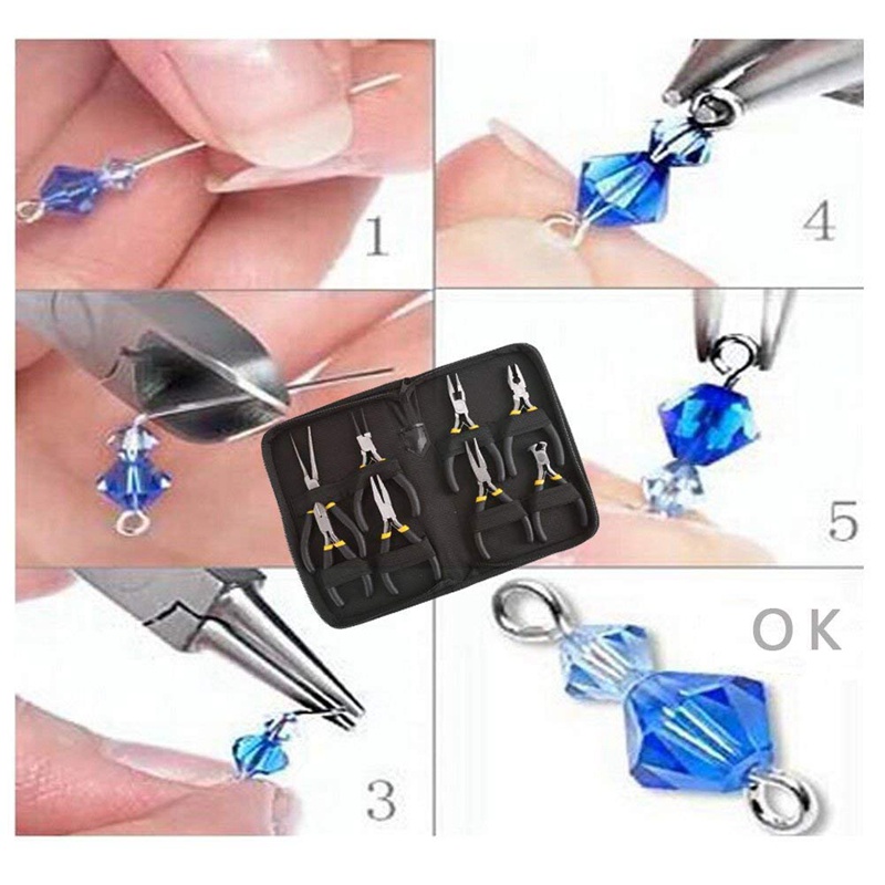 Bộ 8 Kìm Cắt Dây Điện Mini Mũi Dài Với Tay Cầm Màu Đen / Hàm Phẳng / Hàm Cong / Cắt Đường Chéo