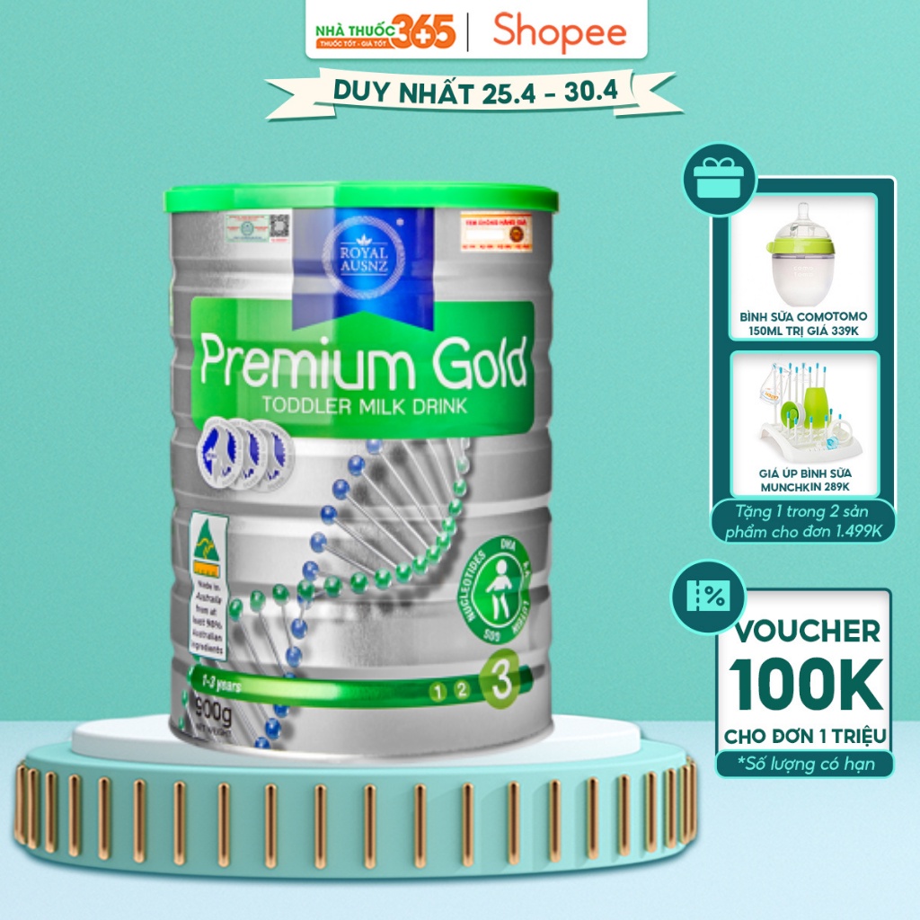 Sữa Bột Hoàng Gia Úc Premium Gold Số 3 Bổ Sung Vitamin, Khoáng Chất Cho Trẻ ROYAL AUSNZ 900g