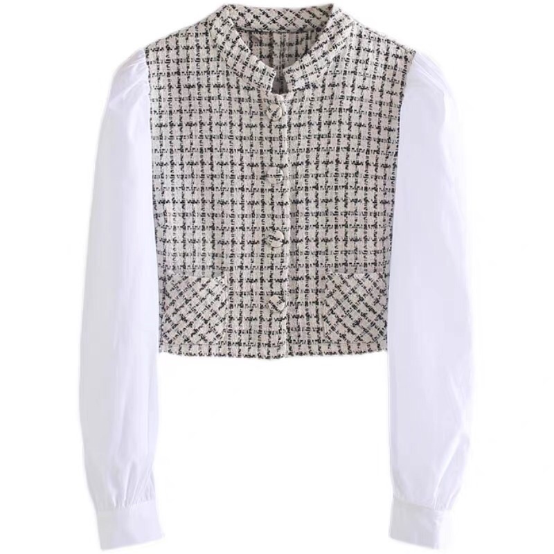 Áo croptop pha tweed tay bồng đẹp