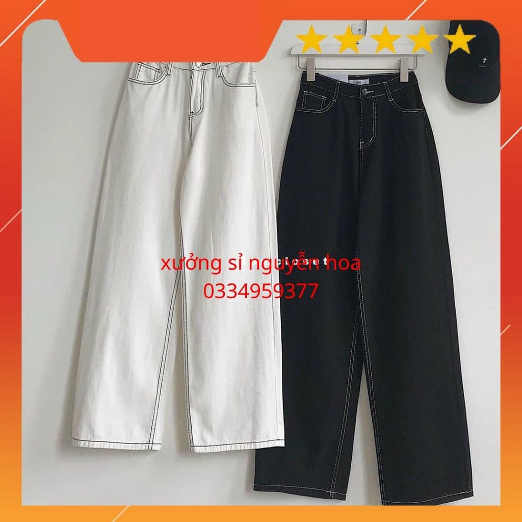Quần suông chỉ nổi 2 màu trắng/đen chất kaki chuẩn form  phong cách basix đơn giản dễ mặc Xưởng Sỉ Nguyễn Hoa