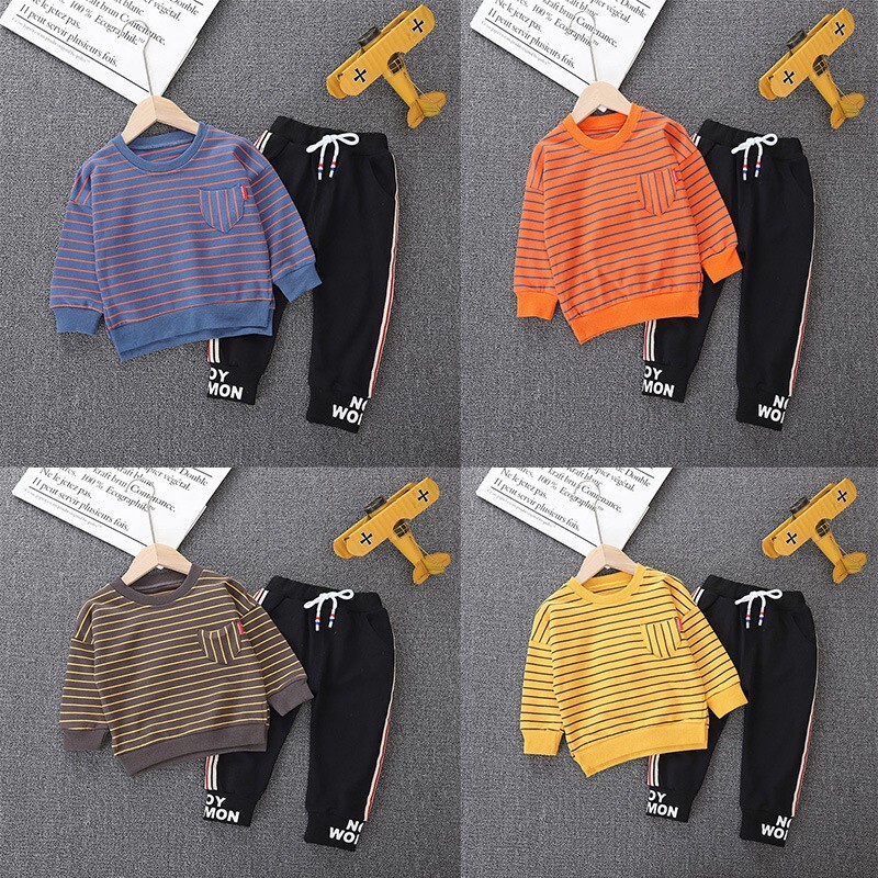 Bộ Thu Đông Cho Bé, Bộ Quần Áo Nỉ Kẻ Thu Đông Dài Tay Cho Bé Trai Và Bé Gái Cân Nặng Từ 8-28kg THAOBE KIDS