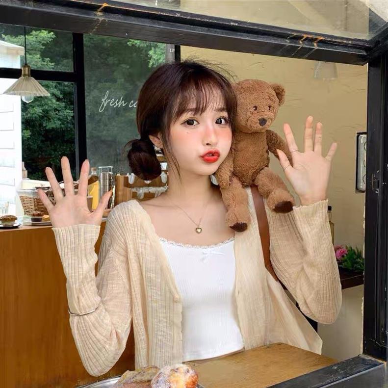 Áo khoác dệt kim mỏng dài tay cổ V mặc hè CMT, áo khoác ngoài mỏng kiểu dáng croptop phong cách Hàn Quốc