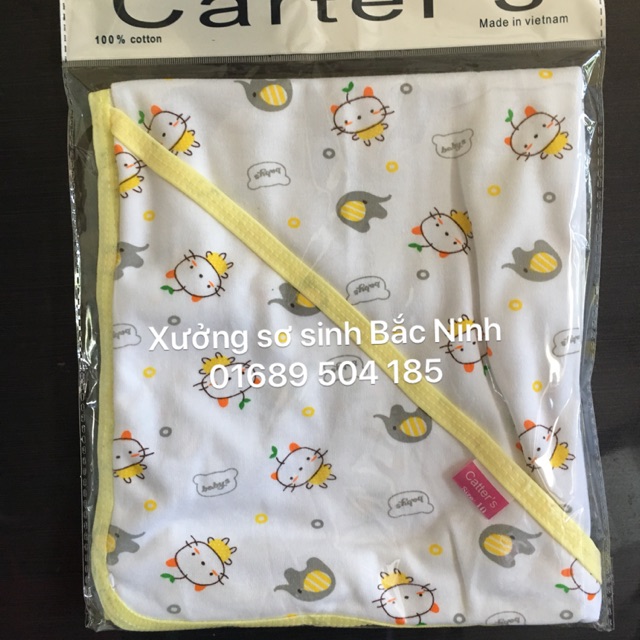 Chăn choàng hè có mũ sơ sinh, ủm cotton họa tiết (loại đẹp)