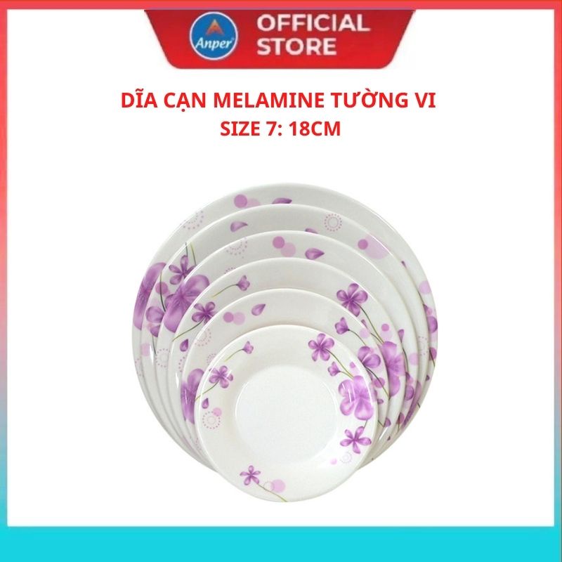 Bộ tô chén bát dĩa nhựa Melamine Anper chất liệu nhựa cao cấp kiểu dáng hoa Tường Vi sang trọng an toàn sức khỏe