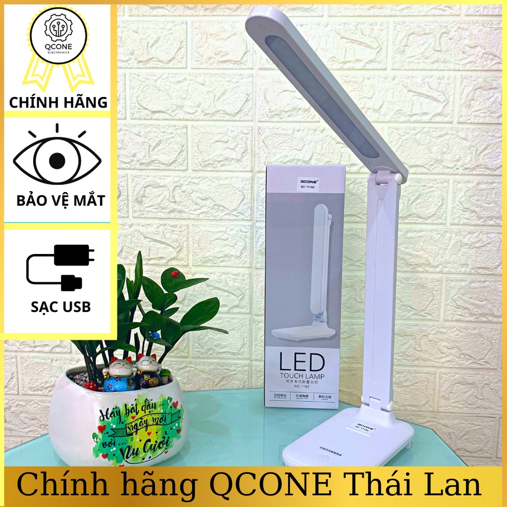 Đèn bàn học đọc sách tích điện QCONE-T1162 bảo vệ mắt, 3 chế độ ánh sáng tùy chỉnh độ mạnh yếu của ánh sáng