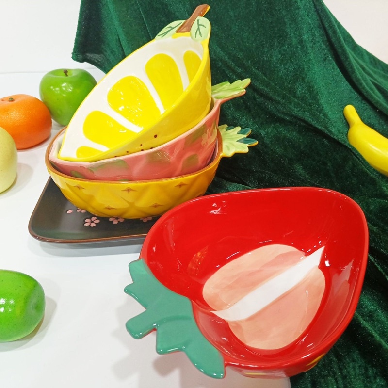 Tô Sứ Bộ Bát Đĩa Sứ Sâu Lòng Hoạ Tiết Trái Cây 3D Phong Cách Bắc Âu Chén Dĩa Decor Ăn Cơm