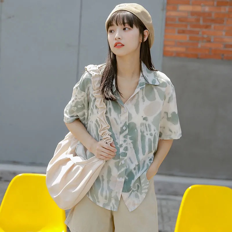 YIDANL Áo Sơ Mi Nữ Tay Ngắn Dáng Rộng Kiểu Hàn Quốc Thời Trang Mùa Hè 2021