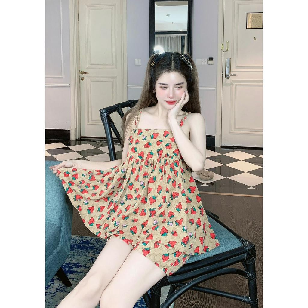 Set 2 dây nữ mặc nhà bộ đồ ngủ áo 2 dây quần cộc lụa mango 40-60kg - CHUN'S SLEEPWEAR
