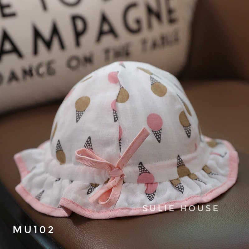 Mũ vải rộng vành họa tiết có dây - MU102