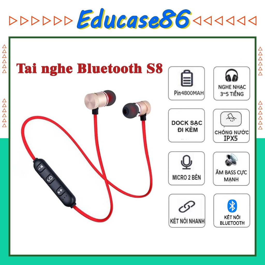 Tai nghe bluetooth sport s8 âm thanh chất lượng, nhỏ gọn – Educase86