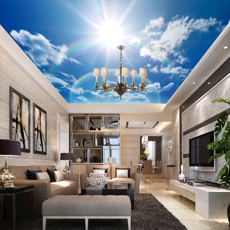 Giấy Dán Tường Trang Trí Hình Bầu Trời Xanh Và Mây