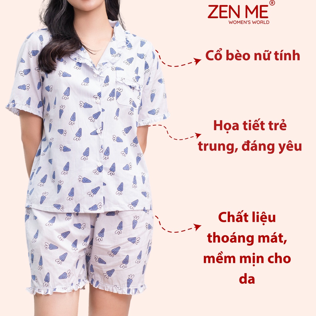 Đồ Bộ Nữ Mặc Nhà Chất Liệu Thô Cotton Họa Tiết Dễ Thương PJCB0722, Zen Me Women's World