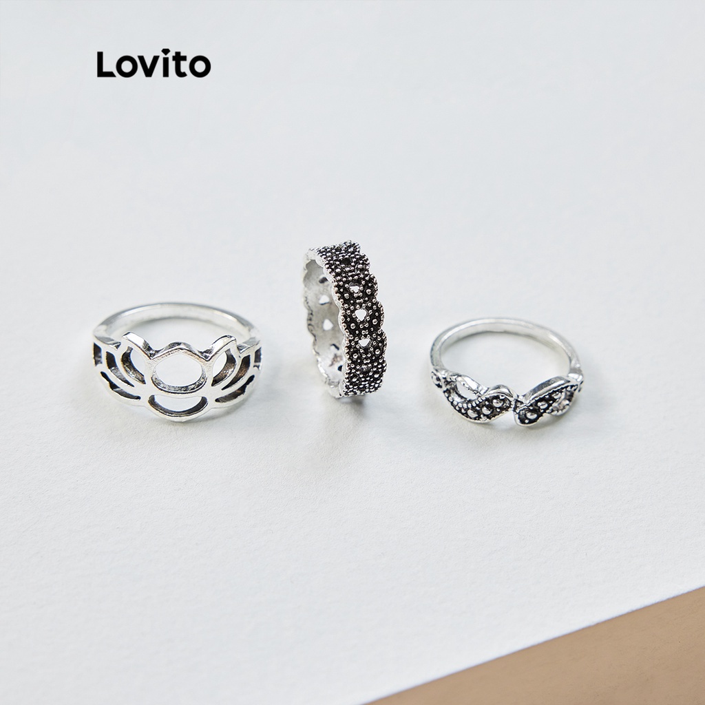 Nhẫn Lovito trang trí đá nhân tạo thời trang đi tiệc L17M442 (Màu bạc)