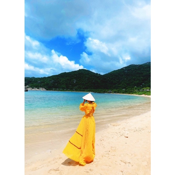 Đầm maxi tay dài khoét eo hở lưng váy xoè đi biển du lịch chụp hình sống ảo thiết kế cao cấp
