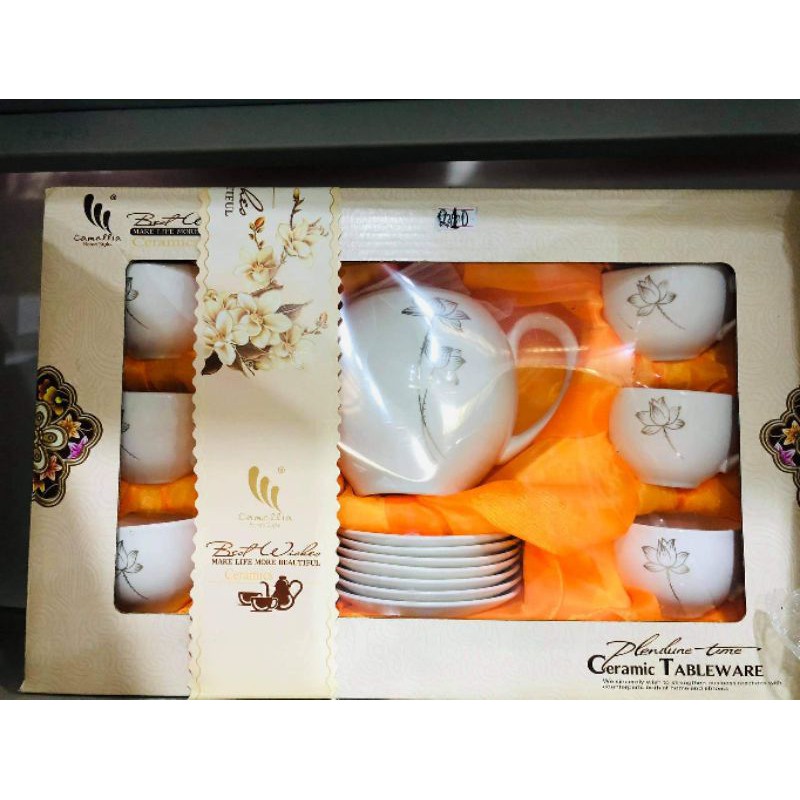 Bộ tách trà Hàn Quốc cao cấp họa tiết sang trọng