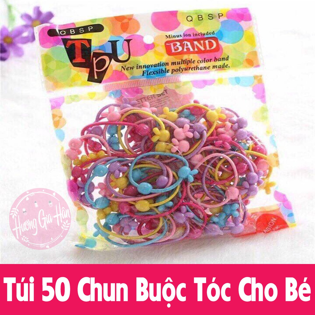 Túi 50 Chun Buộc Tóc Cho Bé Siêu Đáng Yêu