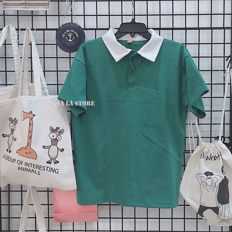 Áo thun cổ trụ nam nữ tay lỡ unisex phông trơn nhiều màu