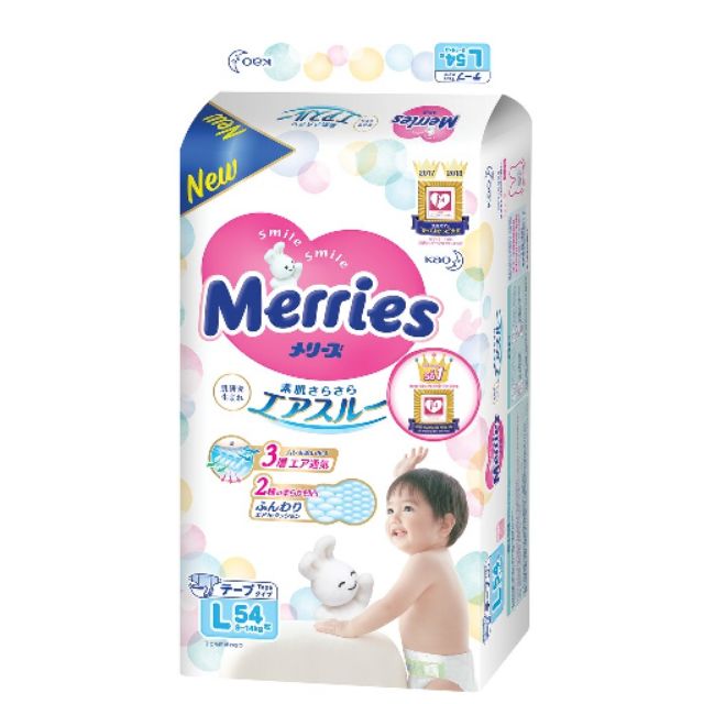 TÃ DÁN MERRIES SIZE L _54 MIẾNG (CHO BÉ 9 - 14KG)