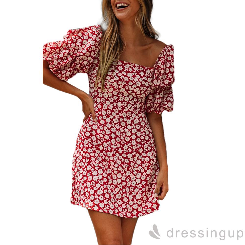 Đầm họa tiết in hoa hở lưng tay ngắn phong cách hợp thời trang cho nữ | BigBuy360 - bigbuy360.vn