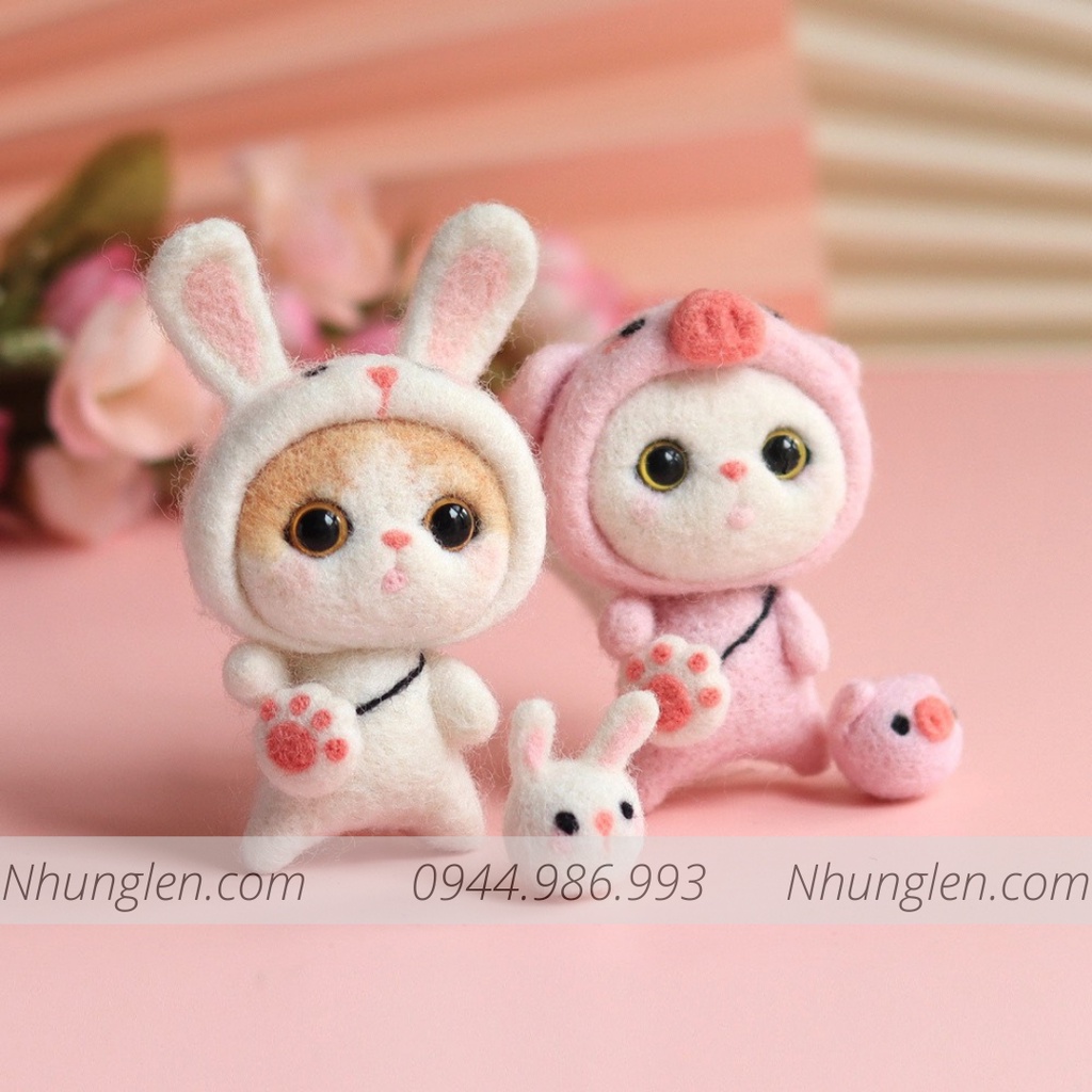 Bộ len chọc Mèo Mũm Mĩm có hướng dẫn làm quà tặng ý nghĩa. Needle felting cat