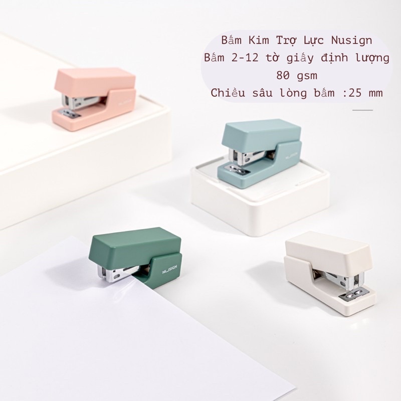 Bấm Ghim Kim trợ lực Deli Nusign có 1 hộp ghim thay thế 4 màu Pastel