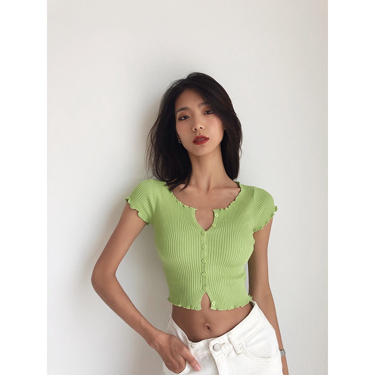 DUNEA Áo Thun Dệt Kim Tay Ngắn Thiết Kế Quyến Rũ Thời Trang Cho Nữ