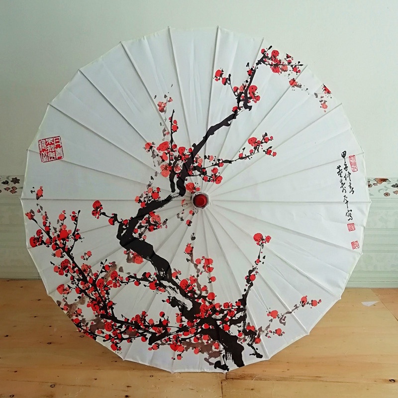 Dù Vải Lụa Họa Tiết Hoa Anh Đào Phong Cách Trung Hoa