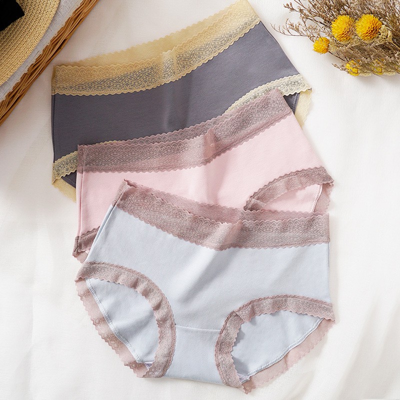 (Chọn màu, che tên) Quần lót nữ cạp cao cotton cao cấp viền ren thoáng khí | BigBuy360 - bigbuy360.vn