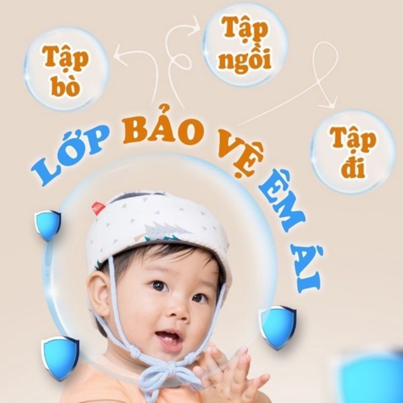 Nón bảo vệ đầu  Royal cho bé tập bò, tập ngồi, tập đi - Mũ bảo hiểm bảo vệ đầu bé an toàn, thoáng khí hàng Việt Nam