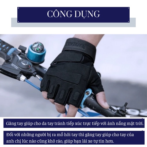 Găng Tay Xe Máy Đi phượt Cụt Ngón, Tập thể thao Chính Hãng BLACK